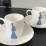 Peacock Print Espresso Cup And Saucer Set Of Two, thumbnail 2 of 3
