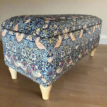 William Morris Navy Strawberry Thief Storage Ottoman Footstool, 3 of 4