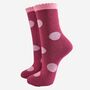 Women's Glitter Socks Berry Pink Large Polka Dots, thumbnail 2 of 5