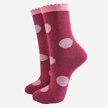 Women's Glitter Socks Berry Pink Large Polka Dots, 2 of 5