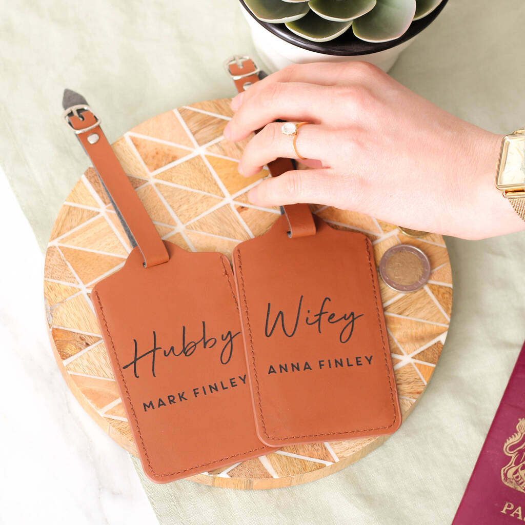 Personalised Hubby And Wifey Honeymoon Luggage Tag Set, 1 of 10