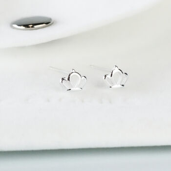 Sterling Silver Tiny Crown Stud Earrings, 5 of 5