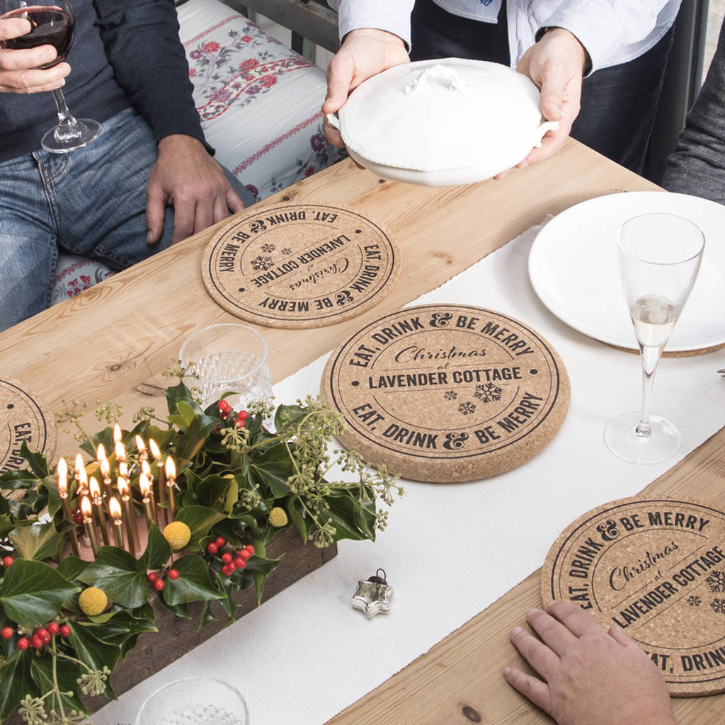 Set Of Four Personalised Christmas Cork Placemats By Delightful Living
