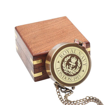 Royal Navy Compass With Wooden Box Or Leather Case, 9 of 10