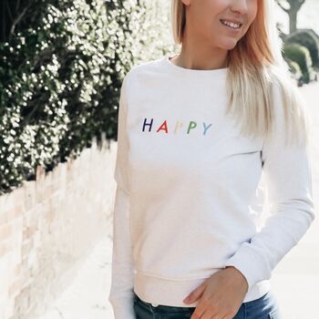 'Happy' Embroidered Adult Organic Sweatshirt, 2 of 8