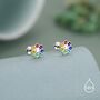 Sterling Silver Rainbow Flower 16 G Flat Back Earrings Internally Threaded, thumbnail 1 of 11