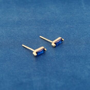 925 Sterling Silver Blue Baguette Stud Earrings, 2 of 8