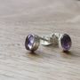 Amethyst And Silver Oval Stud Earrings, thumbnail 4 of 8