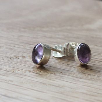 Amethyst And Silver Oval Stud Earrings, 4 of 8