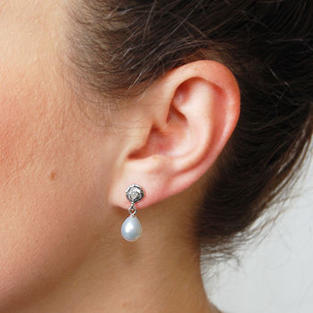 Silver Rose Pearl Drop Earrings, 3 of 7