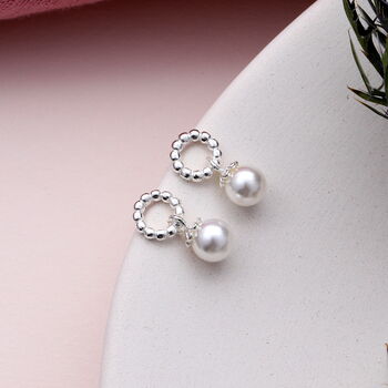 Sterling Silver Circle Hoop And Pearl Earrings, 3 of 3