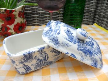 Lidded Butterdish In Blue Toile Design, 5 of 10