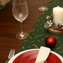 Green And Gold Holly Leaves Muslin Christmas Table Runner 3m, thumbnail 2 of 3