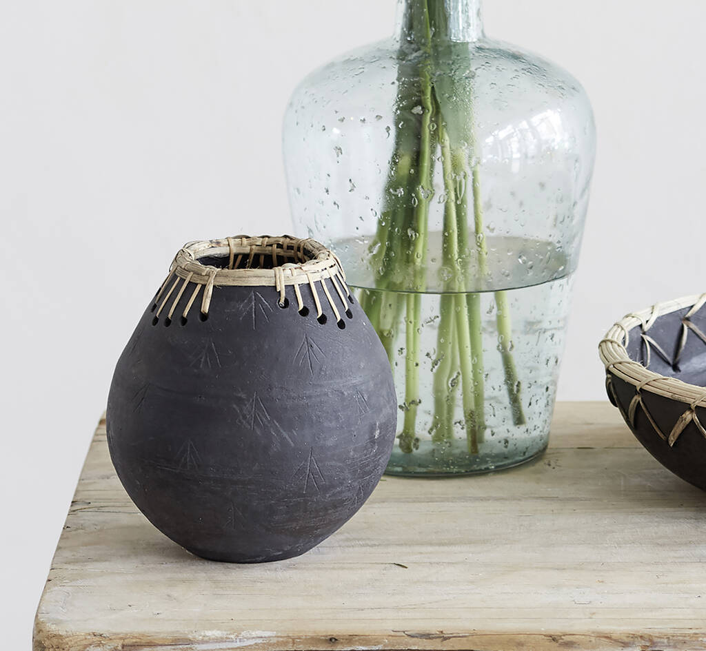 Black Terracotta Vase With Bamboo By The Den & Now