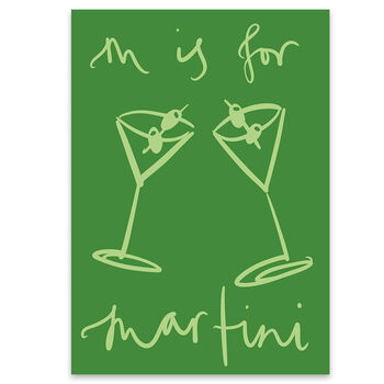 M Is For Martini Green Cocktail Print Artwork, 2 of 2
