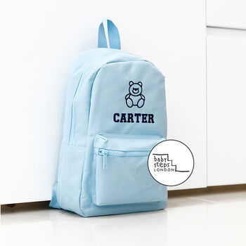 Blue Personalised Name And Design Unisex Mini Backpack, 3 of 8