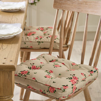 Set Of Two Country Rose Seat Cushions With Ties, 2 of 6