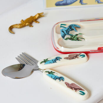 Personalised Childs Dinosaur Cutlery Travel Set, 2 of 2