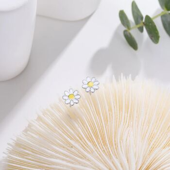 Enamel Daisy Flower Stud Earrings In Sterling Silver, 5 of 11
