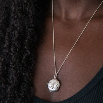 Personalised Sterling Silver Bee Locket Necklace With Photos, 3 of 10