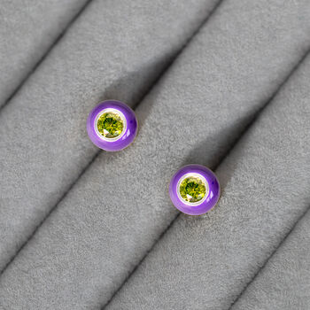 Sterling Silver Purple Enamel Cz Stud Earrings, 2 of 7