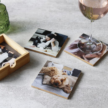 Set Of Bamboo Photo Coasters For Pet Dad, 3 of 6