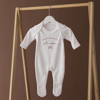 Personalised Hello World Baby Grow Bow, 3 of 3