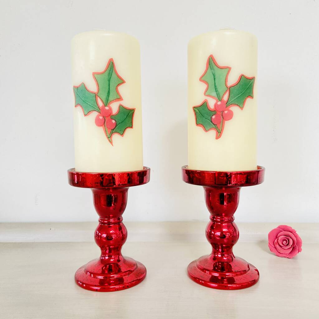 Christmas Holly Pillar Candle, 1 of 7