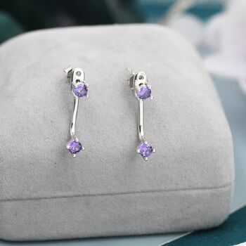 Sterling Silver Double Amethyst Purple Cz Ear Jacket, 3 of 11