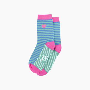 Embroidered Heart Striped Combed Cotton Socks In Blue, 3 of 4