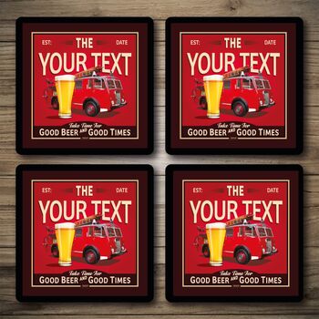 Personalised Bar Runner And Coasters Fire Engine, 3 of 8