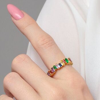 Irregular Baguette Ring With Colourful Stones Rainbow Jewellery, 4 of 4