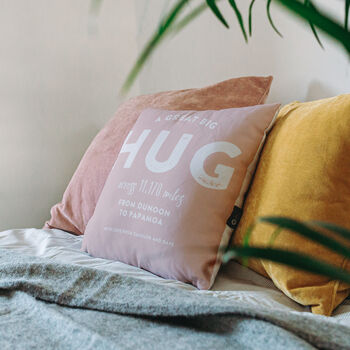 Personalised 'Hug Across The Miles' Locations Cushion, 3 of 12