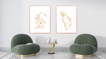 Gold White Koi Fish No Two Silhouette Wall Art Prints, 6 of 7