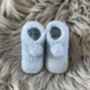Blue Knitted Baby Booties With Pom Pom, thumbnail 4 of 7
