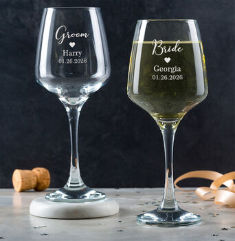 Personalised Engraved Wedding Wine Glasses For Bride Groom, 4 of 6