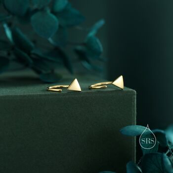 Sterling Silver Tiny Triangle Huggie Hoop Earrings, 3 of 12