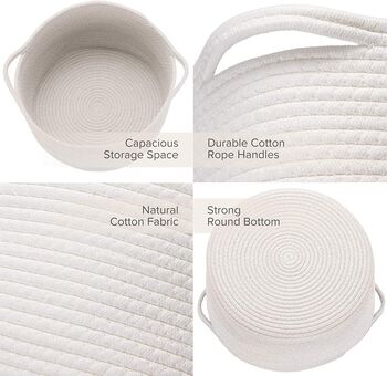 White Oval Cotton Rope Storage Basket With Handles, 2 of 5