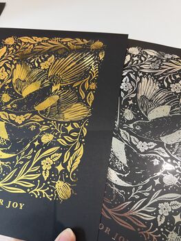 Magpie Two For Joy Floral Gold / Silver Art Print, 5 of 5