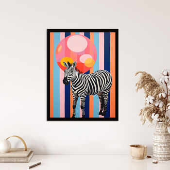 Party Animal Zebra Fun Bright Striped Wall Art Print, 4 of 6