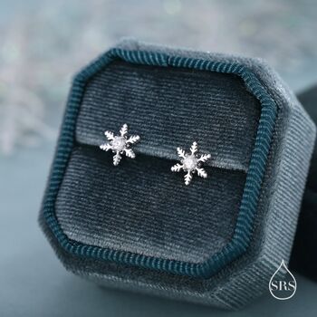 Cz Snowflake Stud Earrings In Sterling Silver, 6 of 12