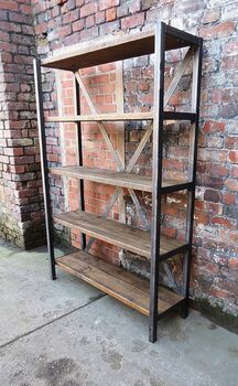 Industrial Reclaimed Steel Wood Bookcase Shelf Unit 457, 4 of 6