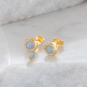 Birthstone Stud Earrings June: Moonstone Gold Vermeil, 2 of 4