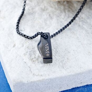 Black Engraved Rectangle Name Pendant Necklace, 3 of 10