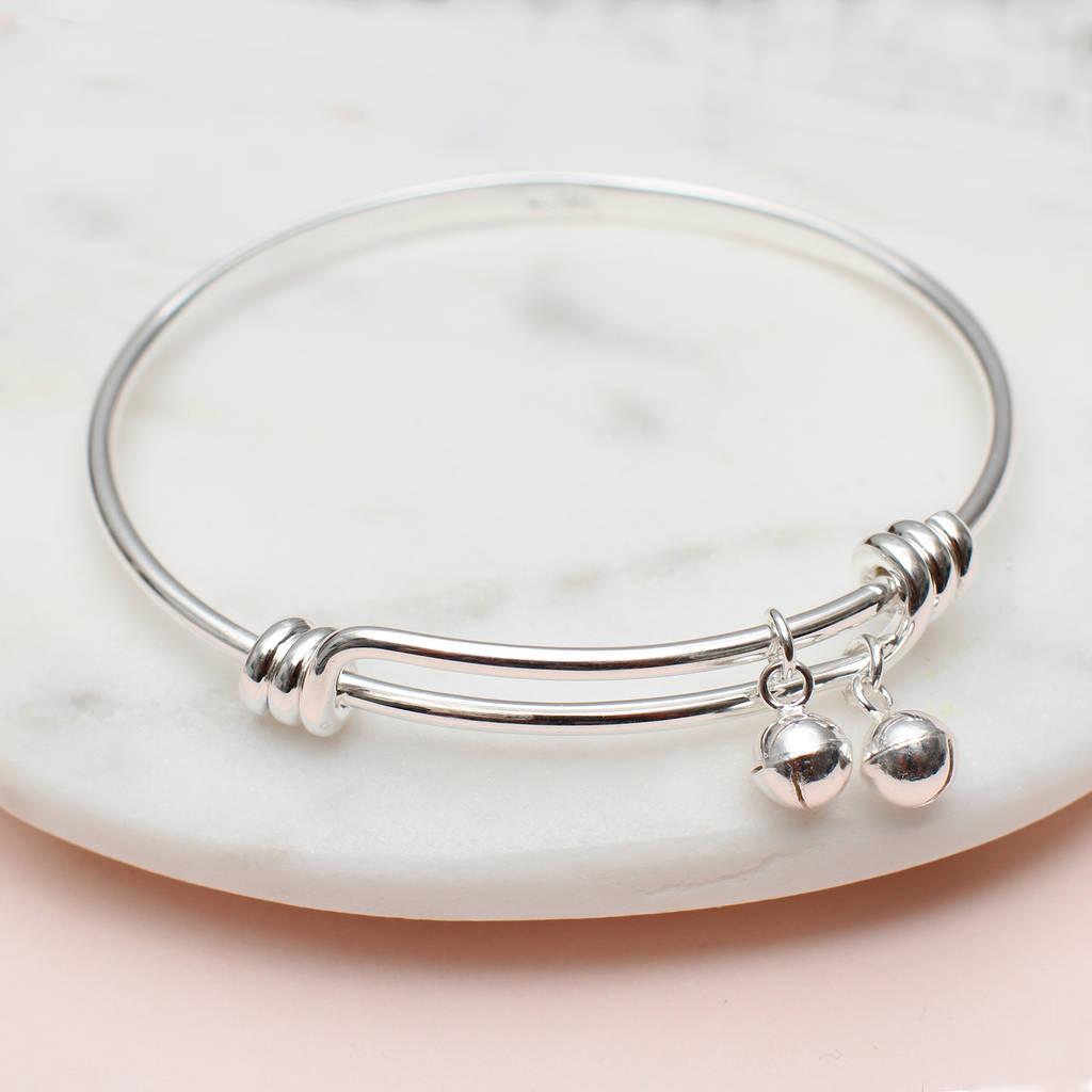 Personalised Sterling Silver Baby Bell Bangle By Hurleyburley Junior