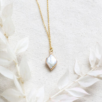 Gold Plated Rhombus Pearl Pendant Necklace, 5 of 12