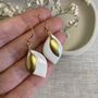 White Ceramic Leaf Earrings Gold Plated, thumbnail 4 of 7