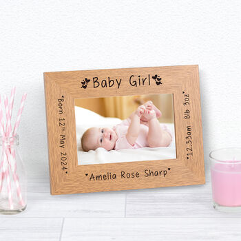 Personalised New Baby Girl Wood Picture Frame, 2 of 2