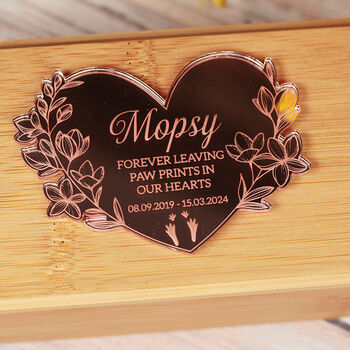 Floral Mirror Heart Wooden Bamboo Pet Ashes Casket, 3 of 9