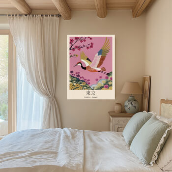 Pink Crane Japanese Art Print, 3 of 5